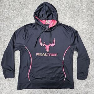 Realtree Black Pink Camo Hoodie Buck Logo Sweatshirt Hunting Womens Size Large